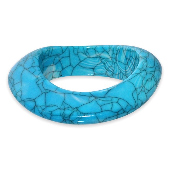 Estate Blue Resin Bangle Bracelet Marbled Swirl with Black Veins Faux Turquoise - Picture 2 of 5